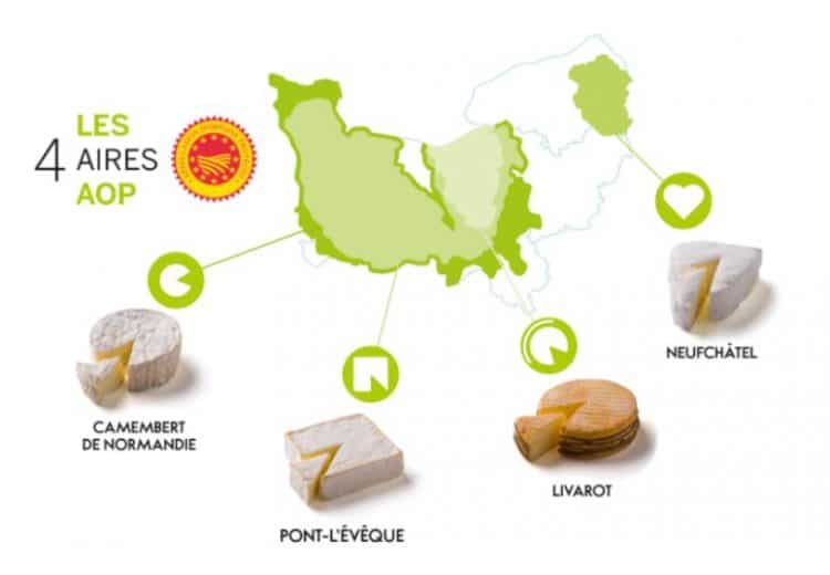 Carte des AOP de fromages de Normandie