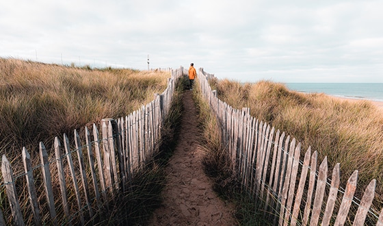 Balade dans des sentiers sur la dune à la plage